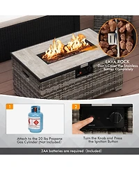 Sugift 32 x 20 Inch Propane Rattan Fire Pit Table Set with Side Table Tank and Cover