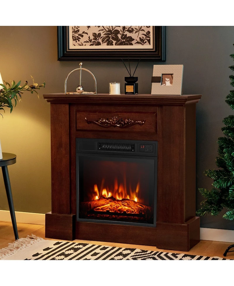 Sugift 1400W Tv Stand Electric Fireplace Mantel with Remote Control-Natural
