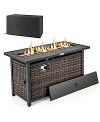 45 Inch Propane Rattan Firepit Table with Glass Stones and Protective Cover-Mixed Brown