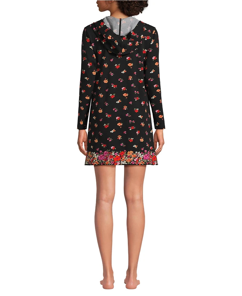 Lands' End Women's Cotton Jersey Long Sleeve Hooded Swim Cover-up Dress