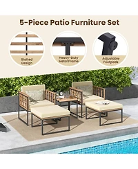 Givimo 5 Piece Outdoor Furniture Set Acacia Wood Chair Set with Ottomans and Coffee Table
