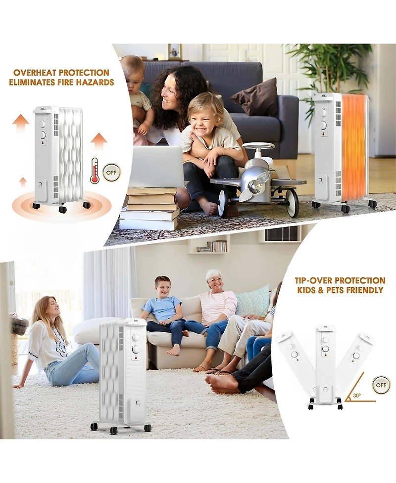 Sugift 1500 W Oil-Filled Heater Portable Radiator Space Heater with Adjustable Thermostat