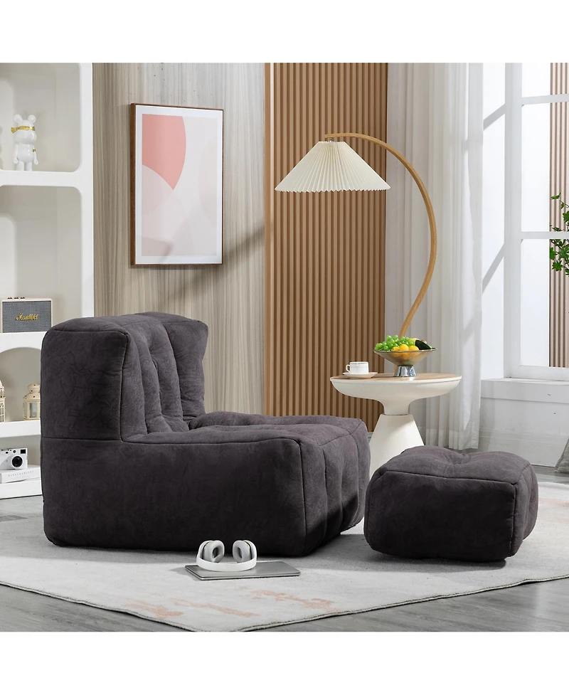 The Pop Home Fluffy Bean Bag Chair with Ottoman, Super Soft Lazy Sofa for Living Room-The