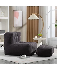 The Pop Home Fluffy Bean Bag Chair with Ottoman, Super Soft Lazy Sofa for Living Room-The