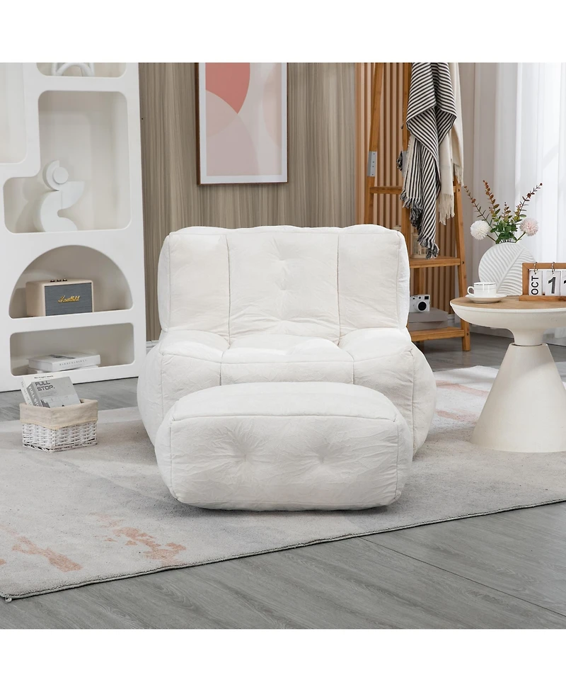 Fluffy Bean Bag Chair with Ottoman, Super Soft Lazy Sofa for Living Room-The Pop Home