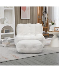 Fluffy Bean Bag Chair with Ottoman, Super Soft Lazy Sofa for Living Room-The Pop Home