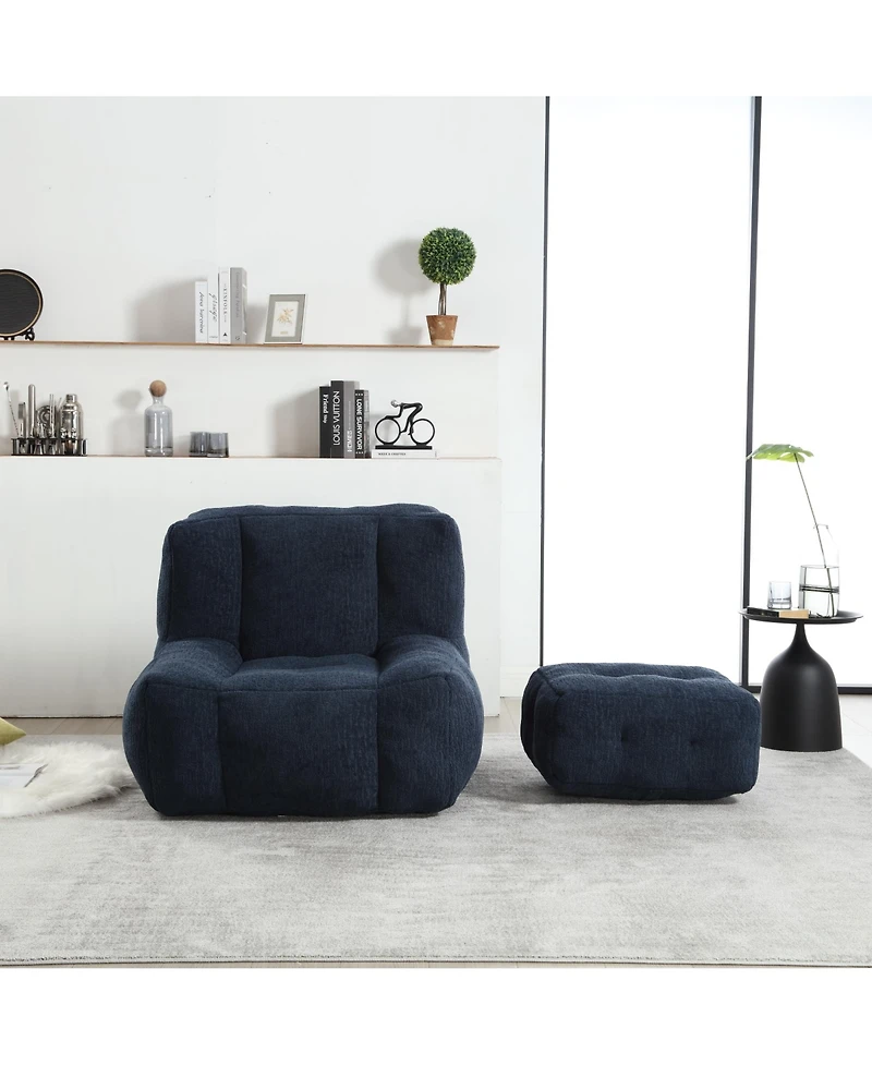The Pop Home Fluffy Bean Bag Chair with Ottoman, Super Soft Lazy Sofa for Living Room-The