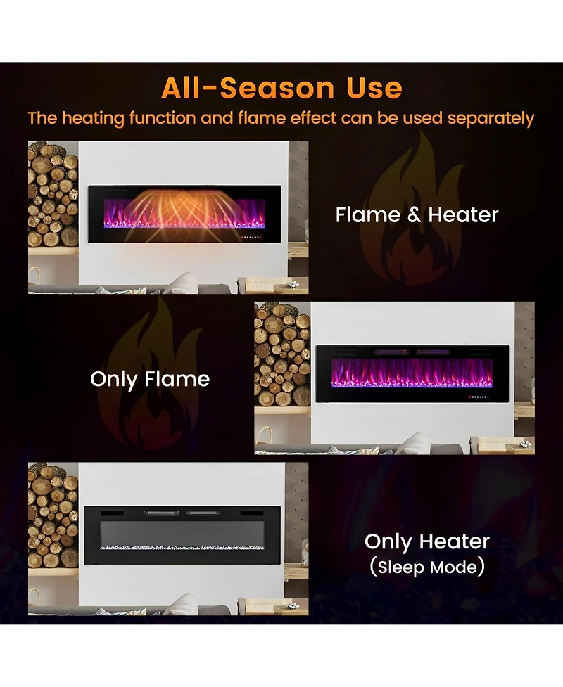 Sugift 60 Inch Ultra-Thin Electric Fireplace with Decorative Crystals