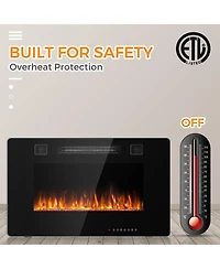 Sugift 30-Inch Recessed Ultra Thin Electric Fireplace Heater with Glass Appearance