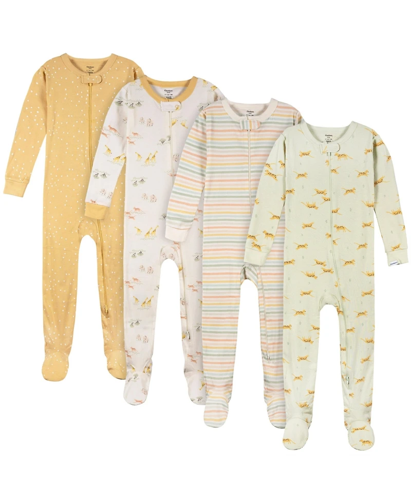Gerber Toddler Boys' Snug Fit Footed Pajamas, 4-Pack, Farm