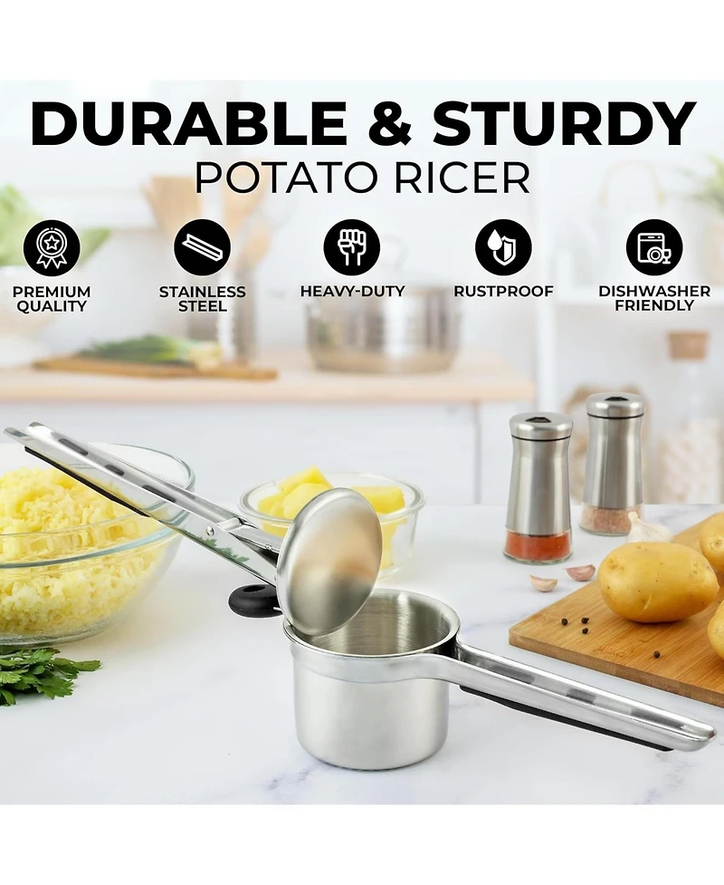 Heavy Duty Professional Stainless Steel Potato Masher and Ricer Kitchen Tool, Press Mash