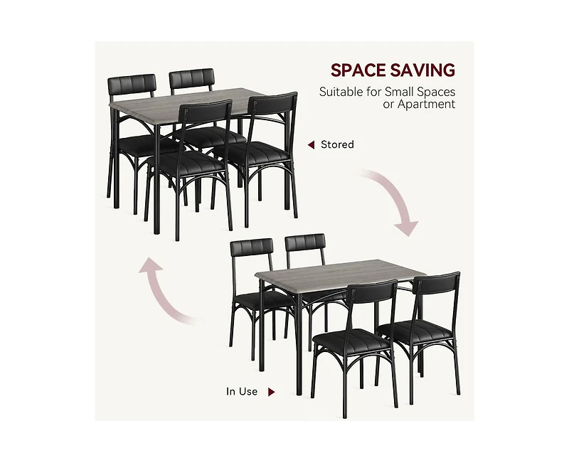 gaomon Dining Table Set for 4, Kitchen with 4 Upholstered Chairs, 5 Piece Rectangular Room Set, Small Space, Apartment, Home, K
