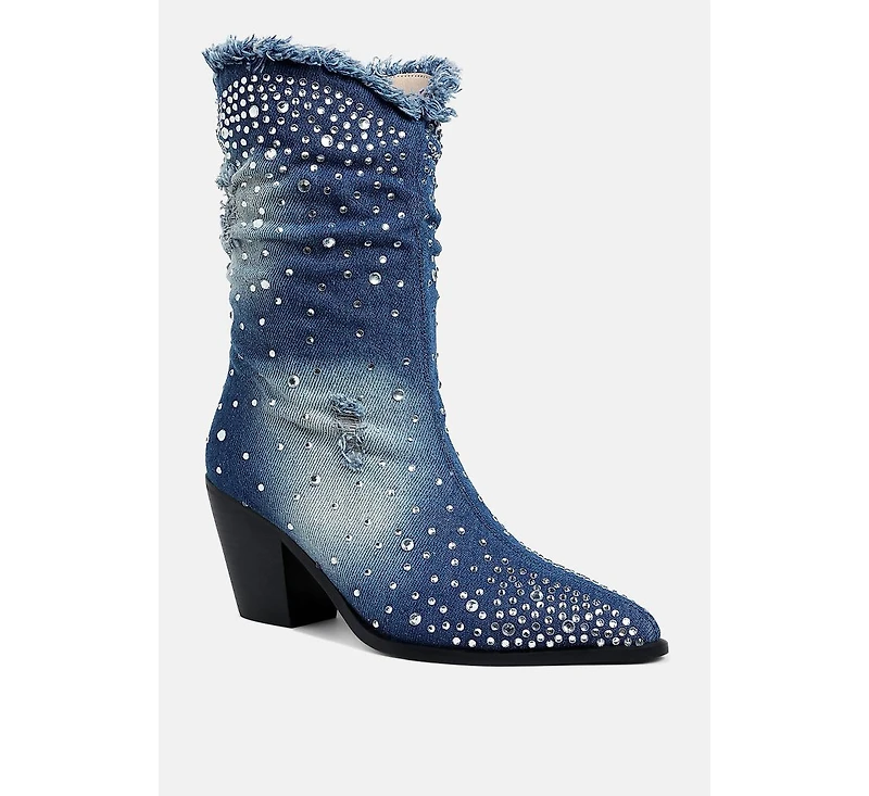 Savant Diamante & Rhinestones Denim Boots