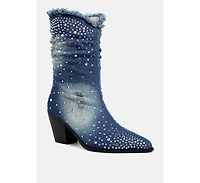 Savant Diamante & Rhinestones Denim Boots