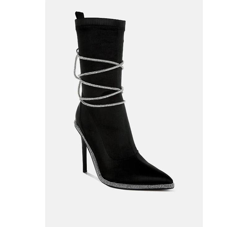 Dacia Rhinestones Strap Satin Calf Boots