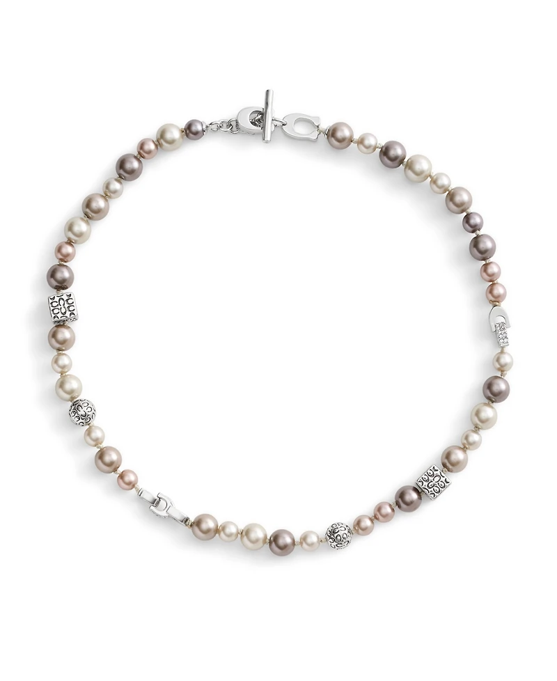Coach Faux Stone Signature Mixed Cultivated Pearl Collar Necklace