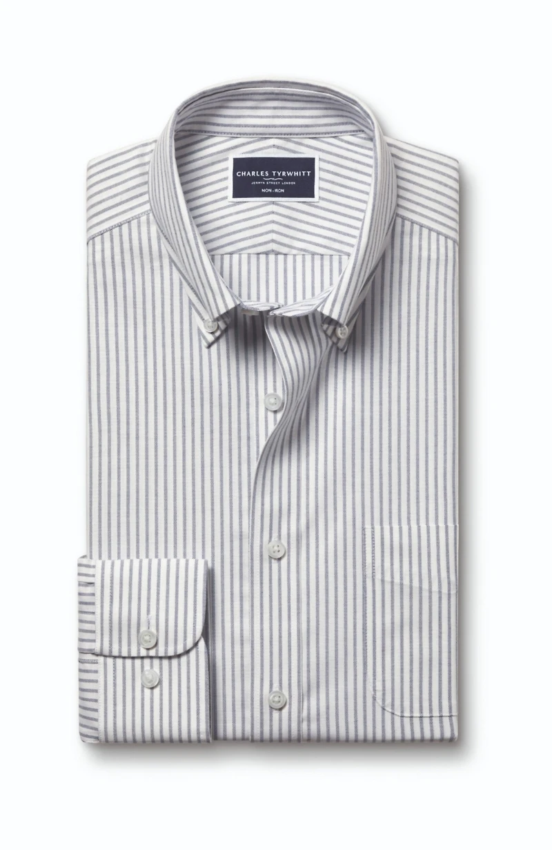 Charles Tyrwhitt Men's Slim Fit Button-Down Collar Non-Iron Stretch Stripe Oxford Shirt