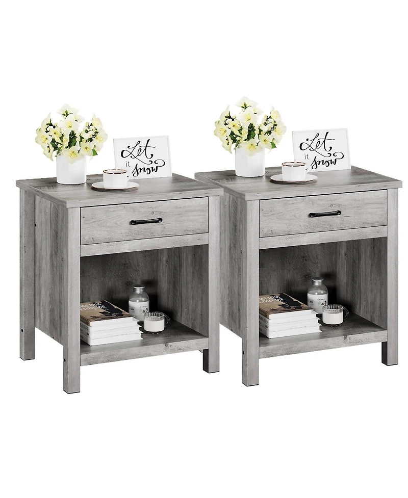 gaomon Nightstand Set of 2, Night Stand Bedside Table with Drawer and Storage Shelf