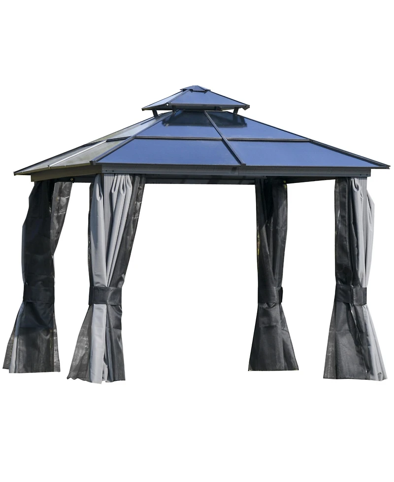 Outsunny 10x12 Hardtop Gazebo Permanent Pavilion, Light