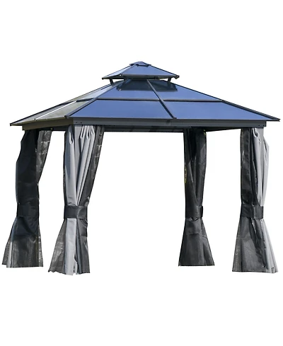 Outsunny 10x12 Hardtop Gazebo Permanent Pavilion, Light