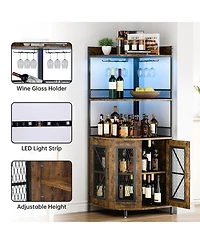 gaomon Tall Corner Bar Cabinet with Power Outlet and Led, Wine Cabiner for Liquor, Industrial Corner Cabinet with Wine Storage, 5-Tiers Liquor Cabinet