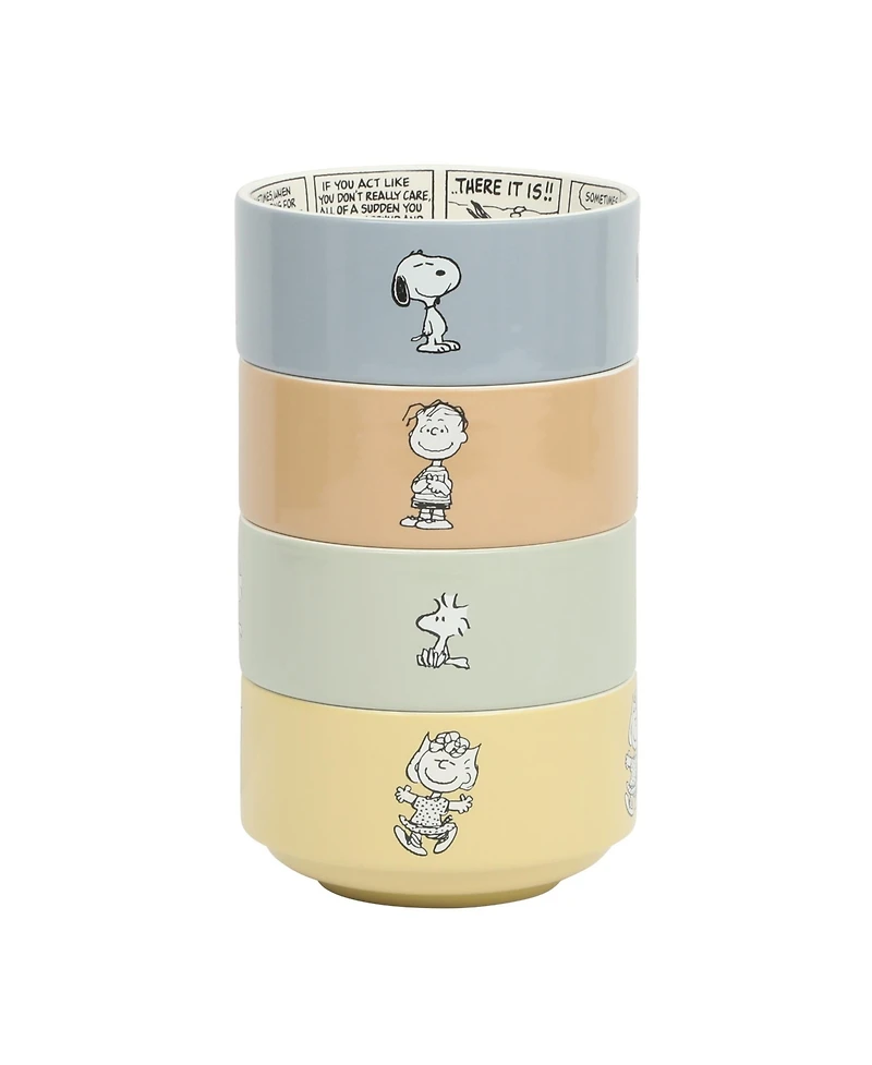Peanuts Snoopy Bonbon Bites 4 Piece 5.5" Decorated Stoneware Ceramic Stackable Bowl Set