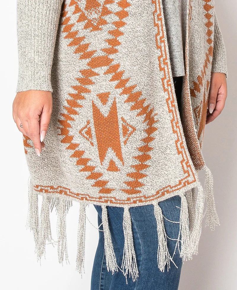 Coin 1804 Plus Tribal Cardigan Sweater with Fringe