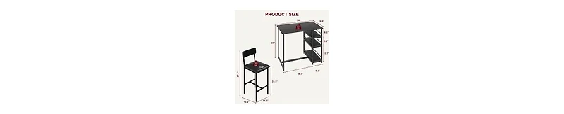 gaomon Dining Table Set for 2, Kitchen Table and Chairs with Wine Rack, Metal Frame Modern Bar Table Set with 2 Chairs
