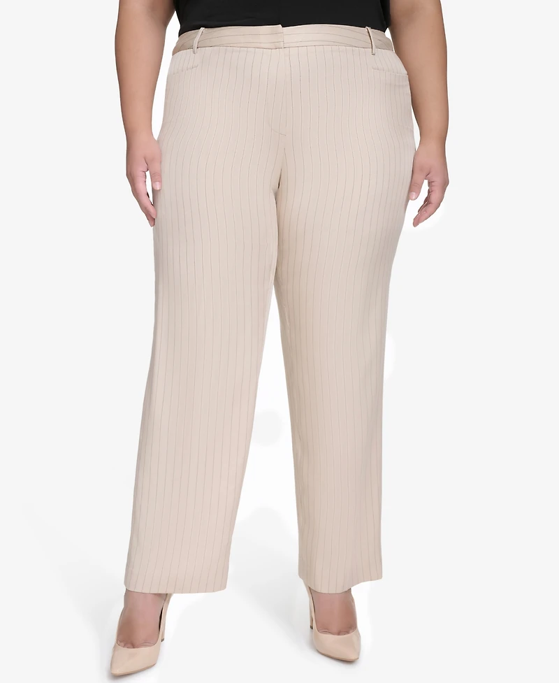 Dkny Plus Size Pinstriped Modern-Fit Bootcut Pants