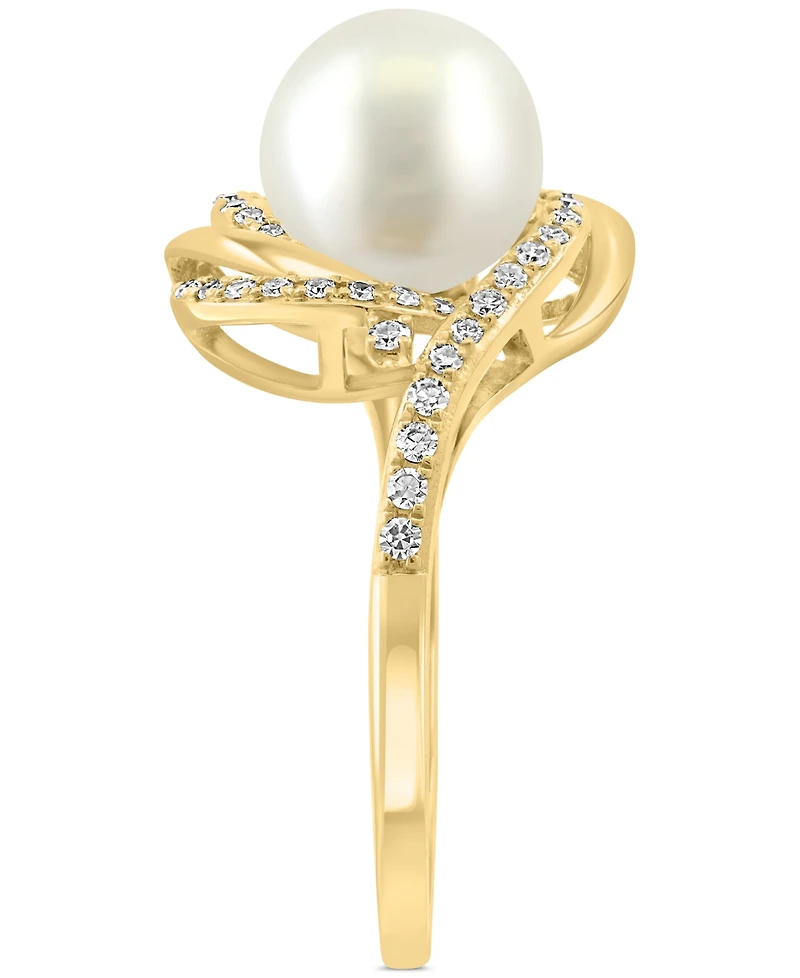 Effy Cultured Freshwater Pearl (8mm) & Diamond (1/4 ct. t.w.) Swirl Statement Ring in 14k Gold