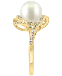 Effy Cultured Freshwater Pearl (8mm) & Diamond (1/4 ct. t.w.) Swirl Statement Ring in 14k Gold