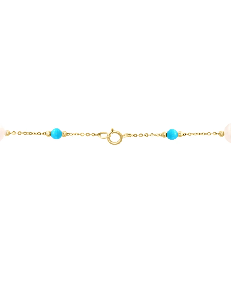 Effy Cultured Freshwater Pearl (6mm) & Turquoise 18" Collar Necklace in 14k Gold