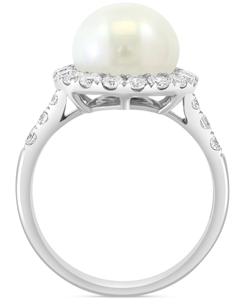Effy Cultured Freshwater Pearl (10mm) & Diamond (5/8 ct. t.w.) Halo Ring in 14k White Gold