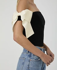 French Connection Women's Carey Velvet Bow-Sleeve Top
