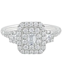 Diamond Emerald Double Halo Cluster Engagement Ring (1 ct. t.w.) in 14k White Gold