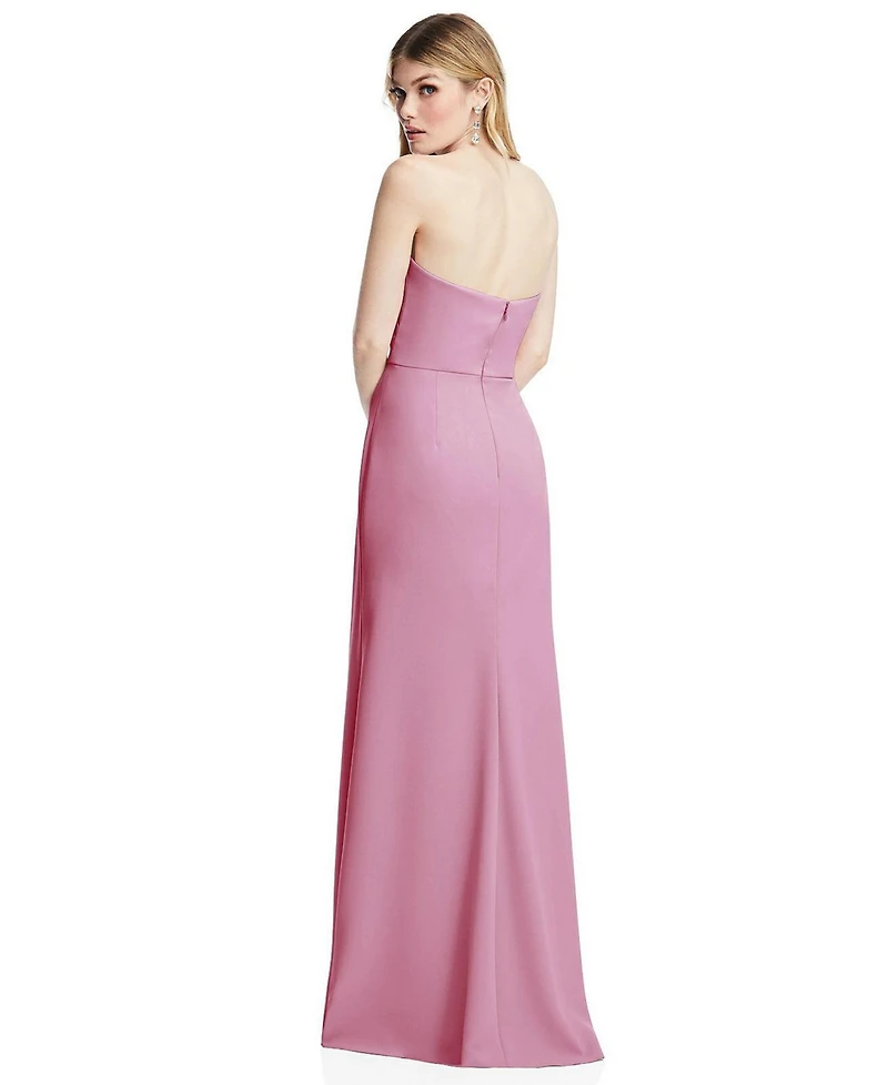 After Six Plus Strapless Pleated Faux Wrap Trumpet Gown with Front Slit