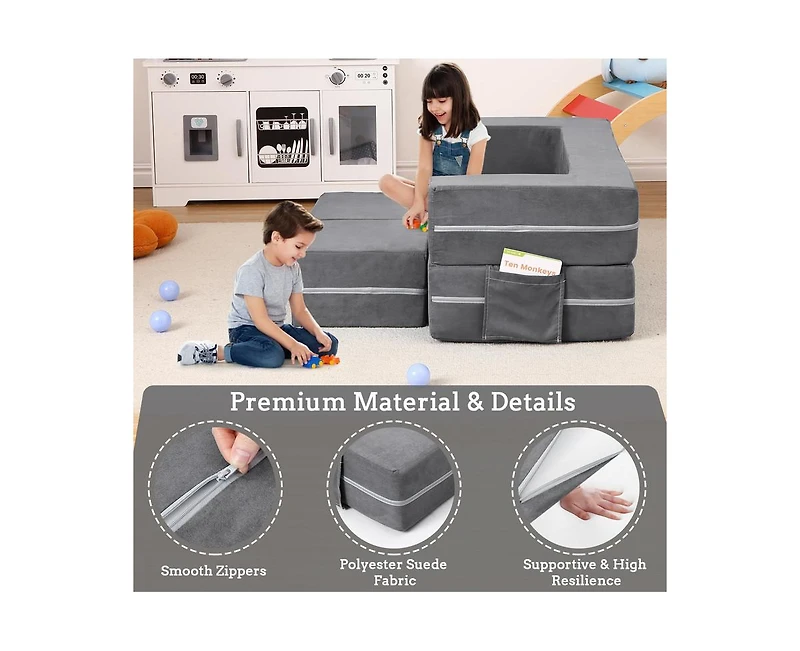 gaomon Kids Play Couch, 3Pcs Modular Kids Couch Toddler Couch for Playroom Bedroom Furniture