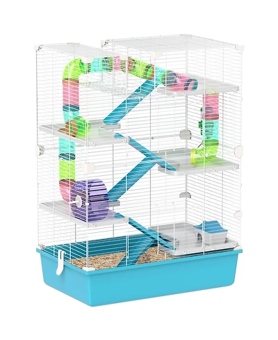 PawHut 6 Tier Hamster Cage w/ Tubes, Twin Tower Design, Light