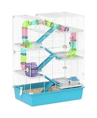 PawHut 6 Tier Hamster Cage w/ Tubes, Twin Tower Design, Light