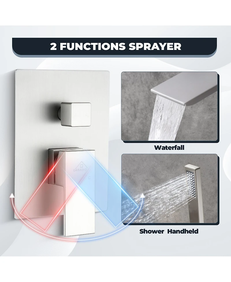 Casainc Doux Wall Mounted Waterfall Tub Spout with Diverter and Handheld Shower Head