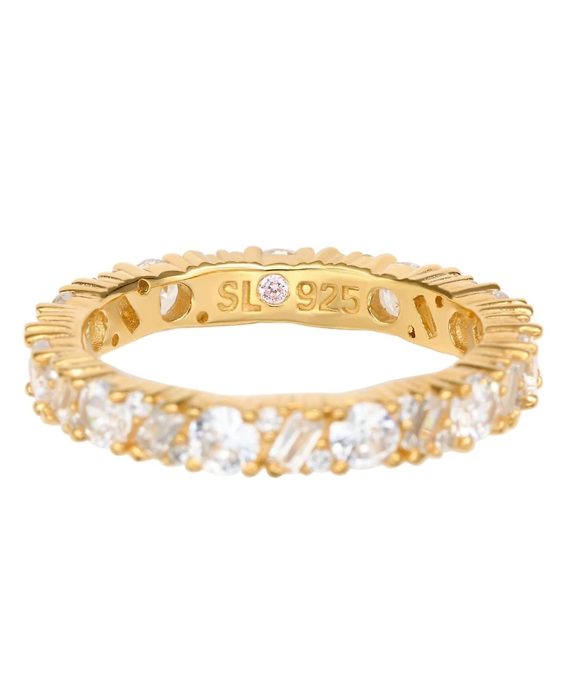Suzy Levian Sterling Silver Cubic Zirconia Round Baguette Cluster Eternity Band