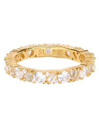 Suzy Levian Sterling Silver Cubic Zirconia Round Baguette Cluster Eternity Band