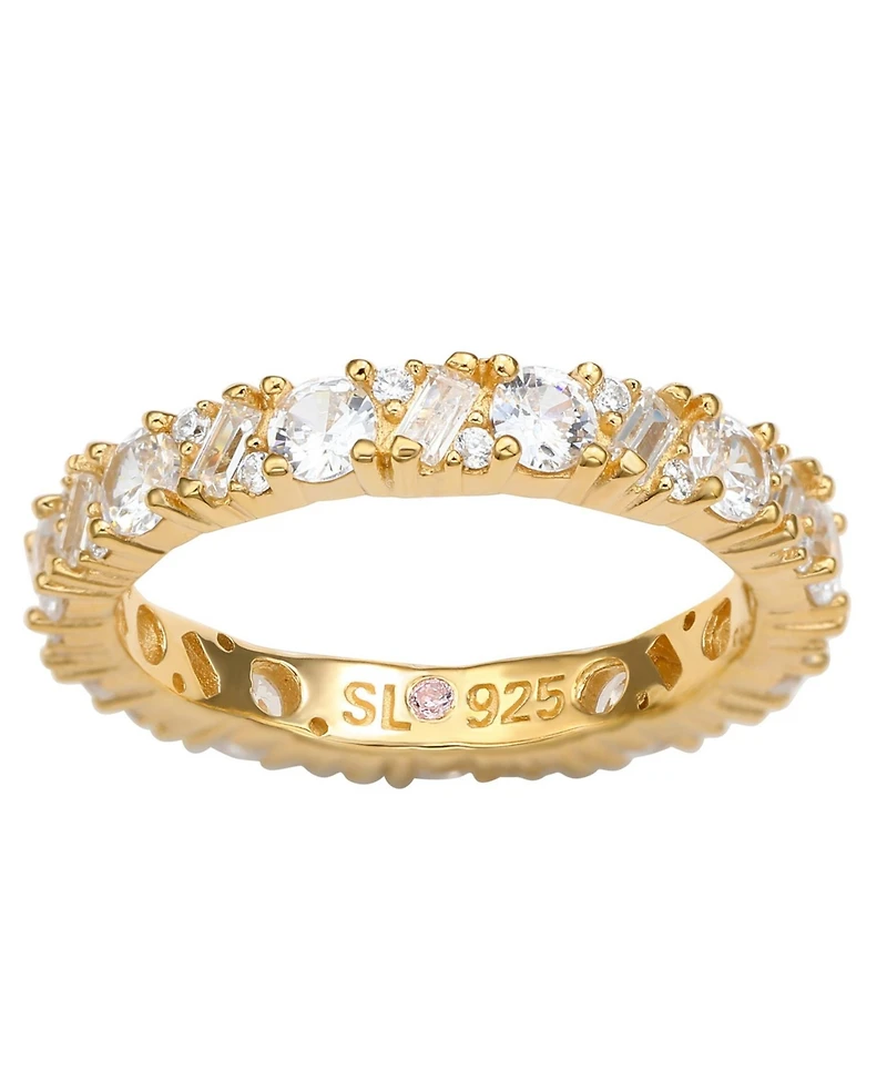Suzy Levian Sterling Silver Cubic Zirconia Round Baguette Cluster Eternity Band