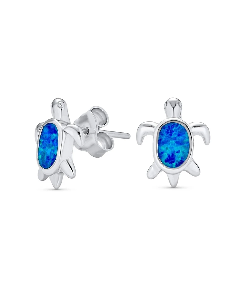 Bling Jewelry Nautical Beach Opal Sea Turtle Earrings and Starfish Necklace Jewelry Set Silver