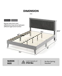 Sugift Queen Platform Bed with High Headboard and Wooden Slats