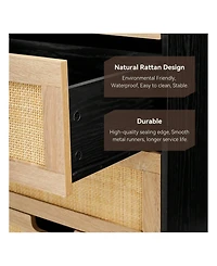 Modern Rattan 5 Drawers Dresser, Double Dresser For Bedroom