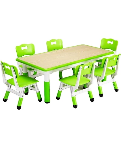 gaomon Modern Kids Table and 6 Chair Set, 47.20" Height Adjustable Toddler Table and 6 Chairs Set with Non-Slip Table Legs&Organizer Graffiti Desktop,