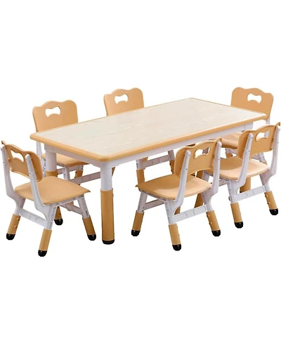 gaomon Modern Kids Table and 6 Chair Set, 47.20" Height Adjustable Toddler Chairs Set with Non-Slip Legs&Organizer Graffiti Desktop,