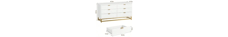 Dresser For Bedroom, Large 6 Drawer Dresser Organizer With Golden Metal Handle And Legs, Modern Chest Of Drawers, Large Dresser For Closet, Hallway, L