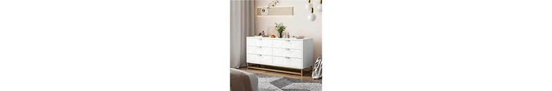 Dresser For Bedroom, Large 6 Drawer Dresser Organizer With Golden Metal Handle And Legs, Modern Chest Of Drawers, Large Dresser For Closet, Hallway, L